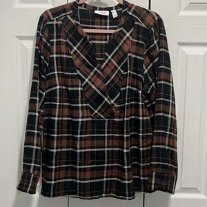 D & Company brown and black plaid top great unique colors size L $14